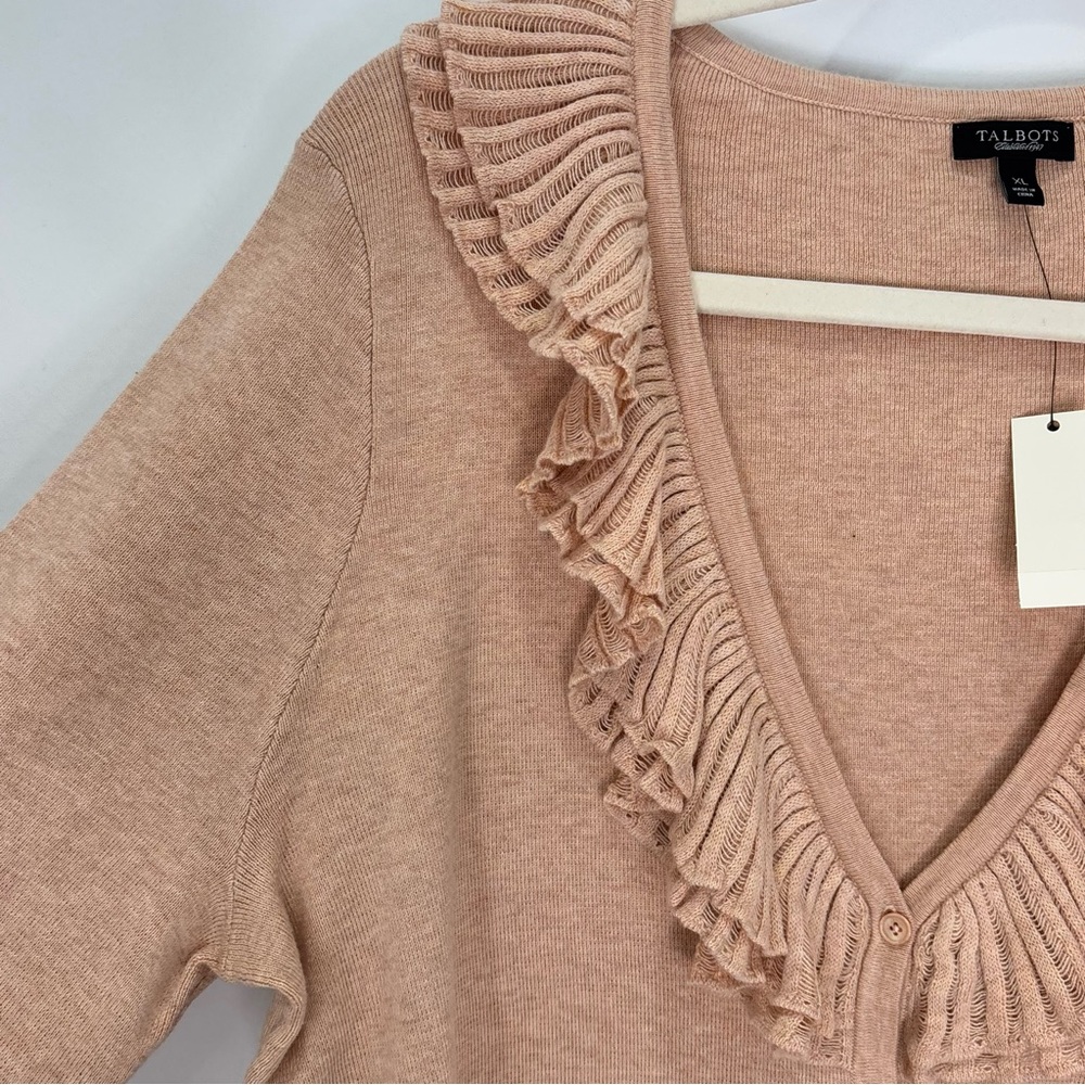 Talbots Ruffle Sweater Cardigan Size XL NEW Neutral Preppy E85 - Picture 4 of 16